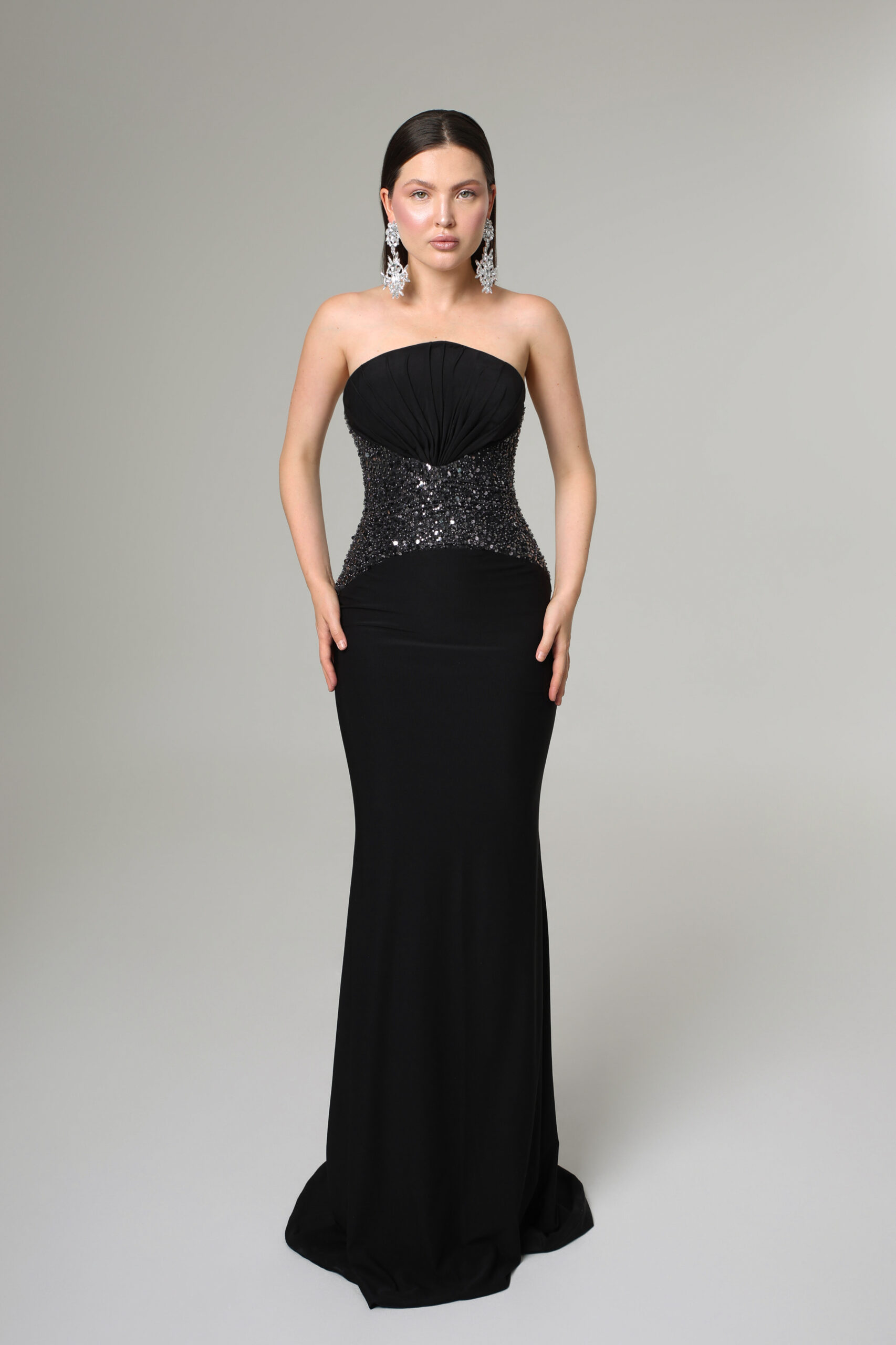 Front picture of Ôzé by THD dress Elara in black