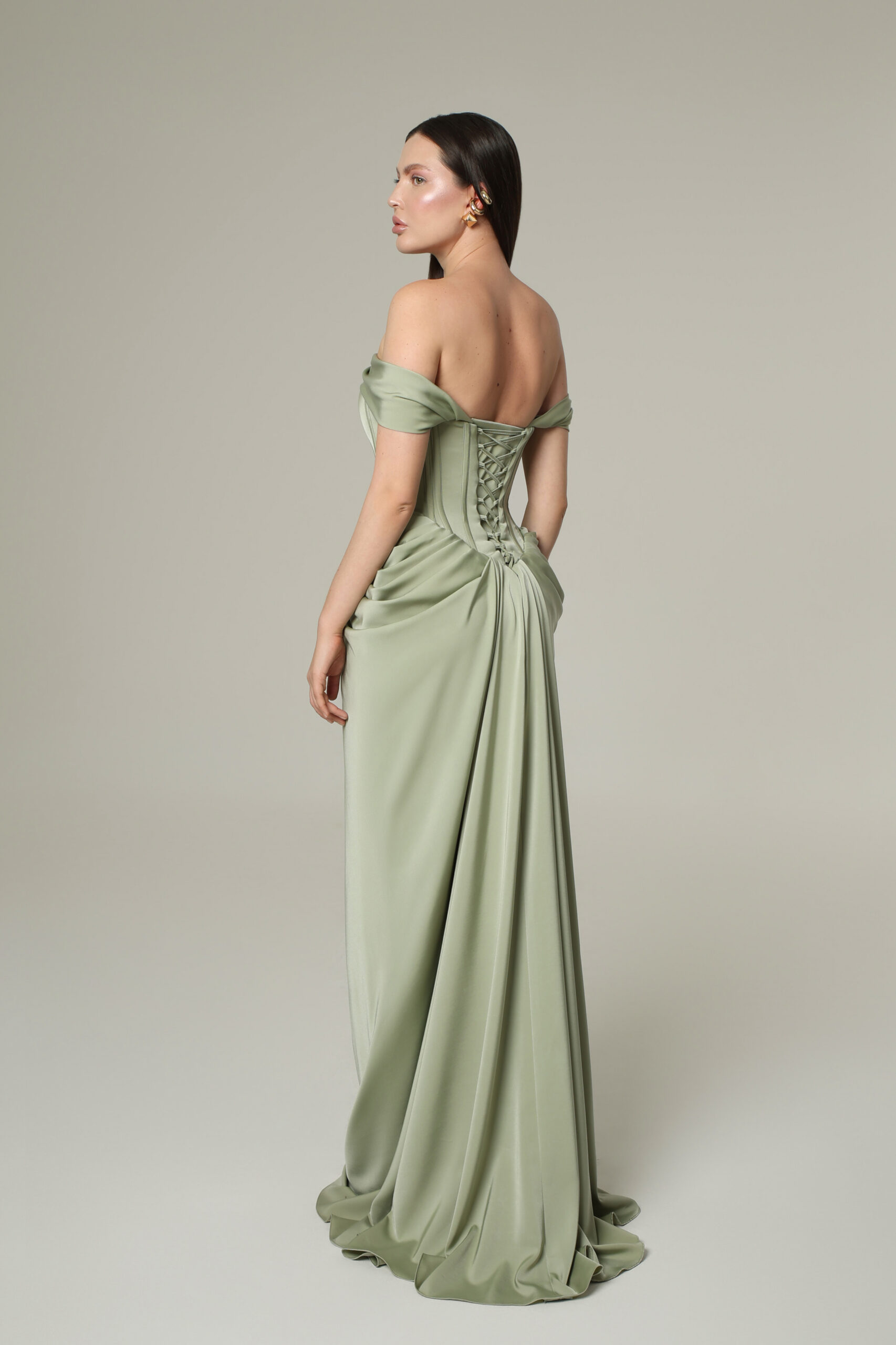 Back picture of Ôzé by THD dress Ayana in Green