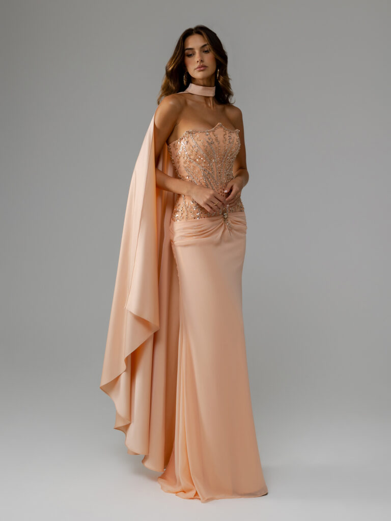 Editorial picture of oze by THD Orelia Peach Choker Shoulder Cape