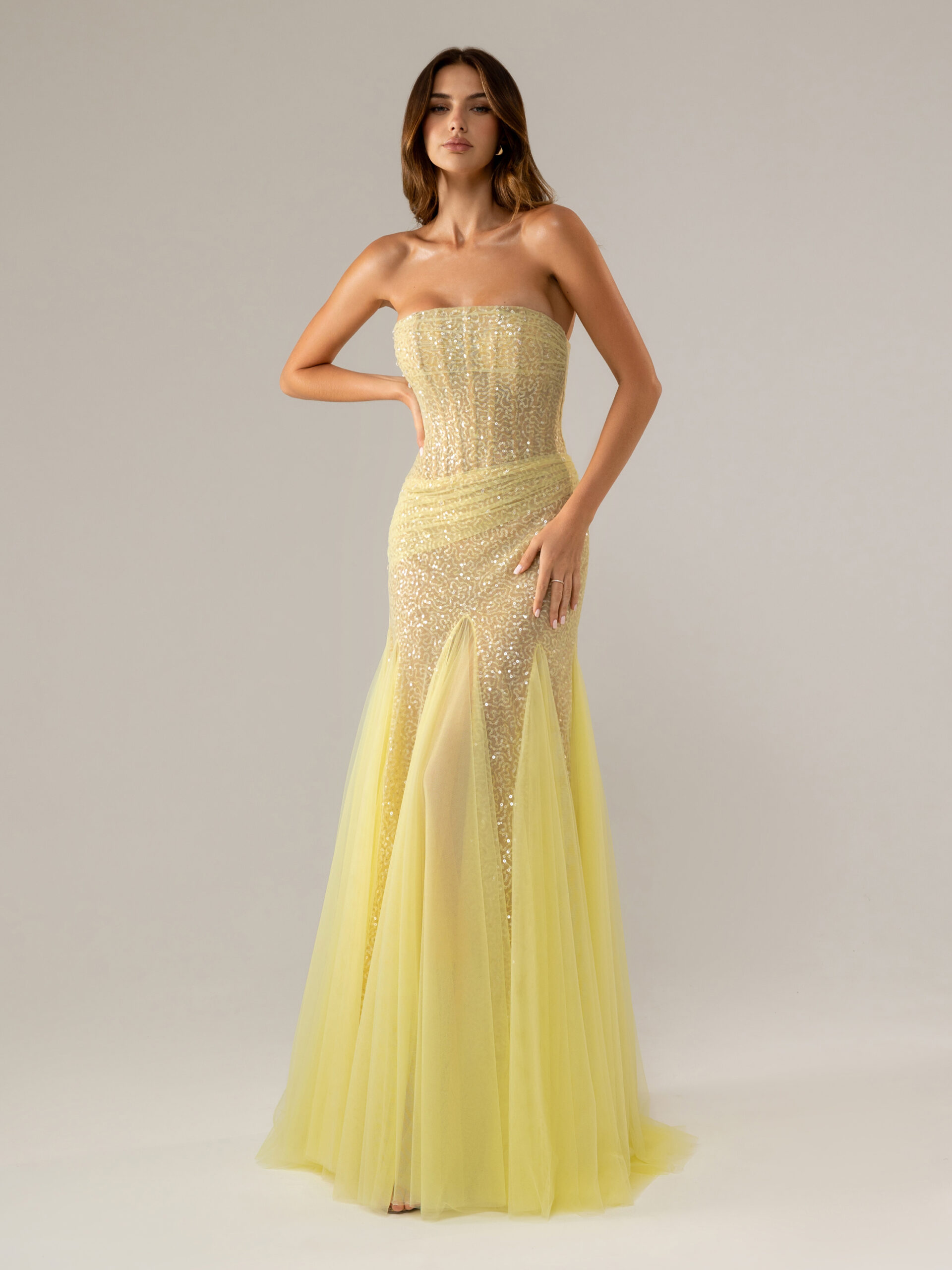 Front picture of oze by THD dress Alina in Yellow number 1