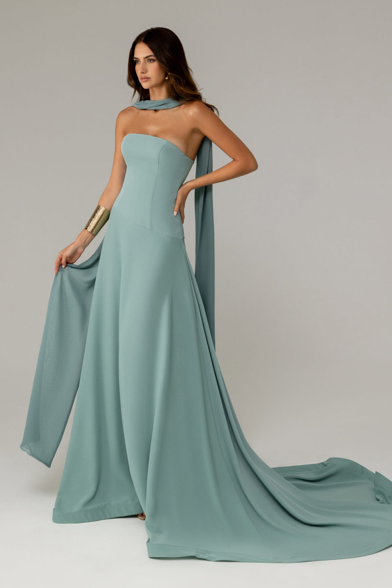 e-comm picture of oze by THD dress in Misty Teal front